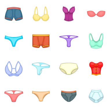 İç çamaşırı Icons set, karikatür tarzı