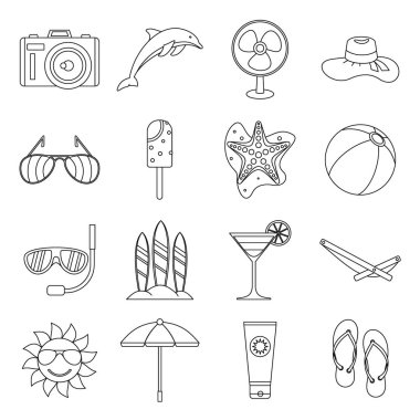 Yaz dinlenme Icons set, anahat stili