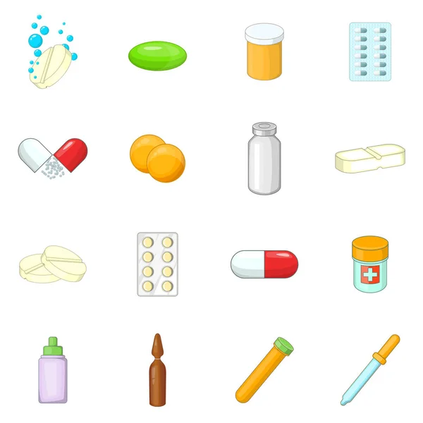 Medicina drogas iconos conjunto, estilo de dibujos animados — Vector de stock
