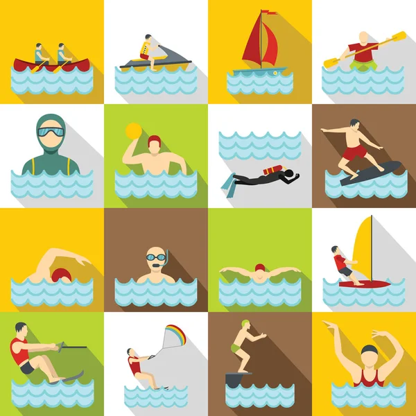 Water sport icons set, flat style
