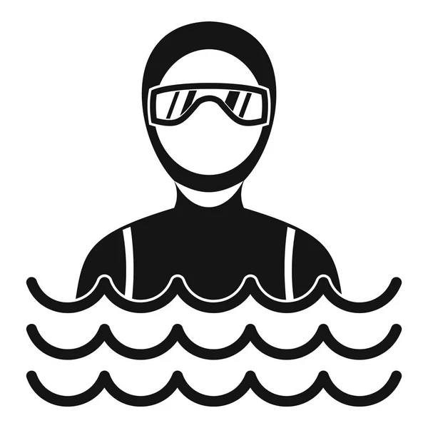 Mergulhador homem no ícone terno de mergulho, estilo simples — Vetor de Stock