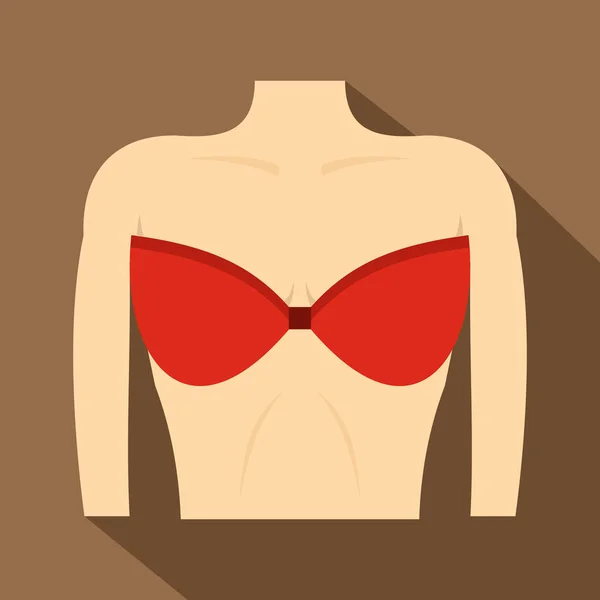 Женская грудь в красном бюстгальтере, плоский стиль — стоковый вектор