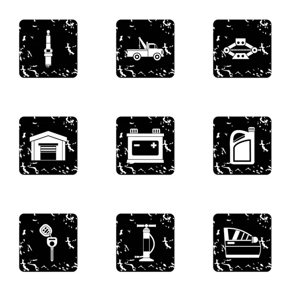 Garage icons set, grunge style — Stock Vector