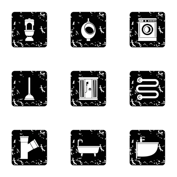 Conjunto de iconos de fontanería, estilo grunge — Vector de stock