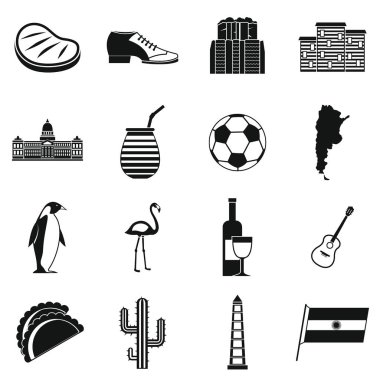 Arjantin seyahat öğeler Icons set, basit tarzı