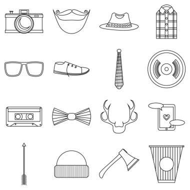 Hipster öğeleri Icons set, anahat stili