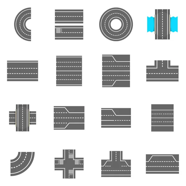 Elementos de la carretera iconos constructor conjunto, estilo de dibujos animados — Vector de stock