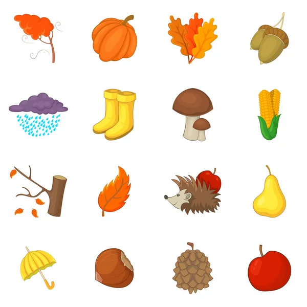 Conjunto de iconos de objetos de otoño, estilo de dibujos animados — Vector de stock