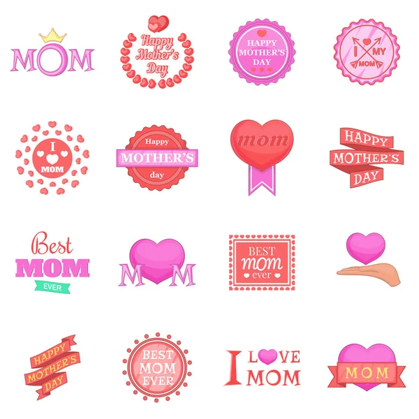 Conjunto de ícones do Dia das Mães, estilo dos desenhos animados — Vetor de Stock