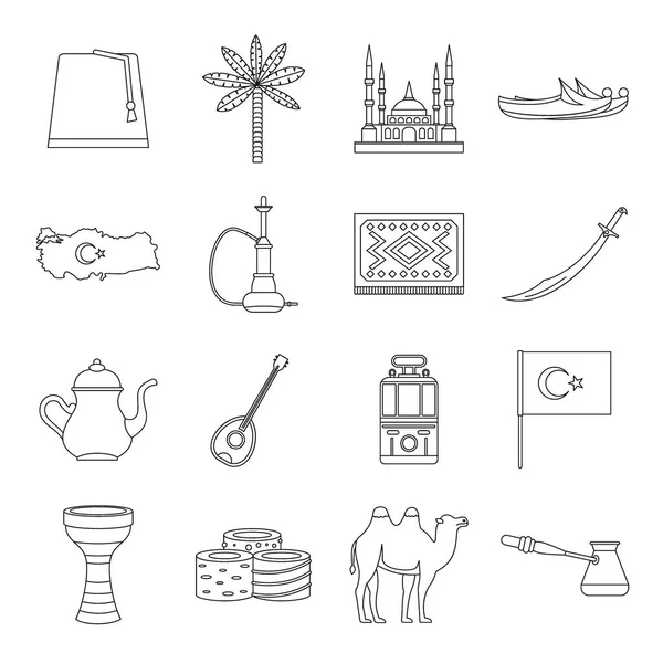 Turquia conjunto de ícones de viagem, estilo esboço — Vetor de Stock