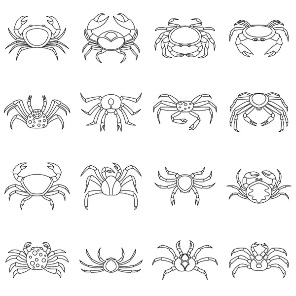 Différentes icônes de crabe ensemble, style contour — Image vectorielle