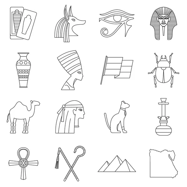 Egito itens de viagem ícones conjunto, estilo esboço — Vetor de Stock