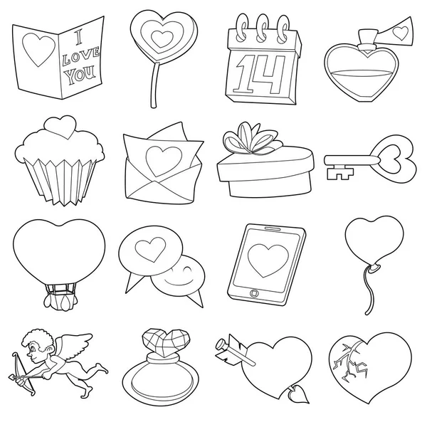 Conjunto de ícones de São Valentim, estilo esboço dos desenhos animados — Vetor de Stock
