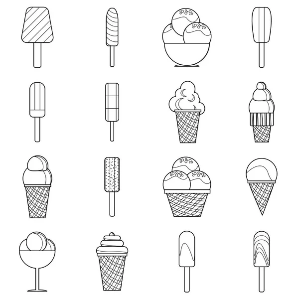 Különböző fagylalt ikonok beállítása, vázlat stílusában — Stock Vector