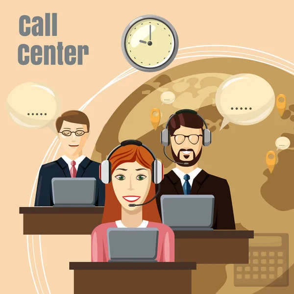 Call center conceito de equipe, estilo dos desenhos animados — Vetor de Stock