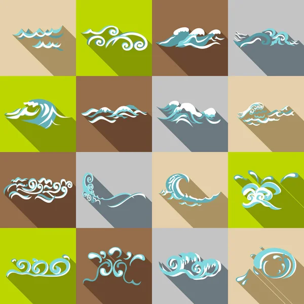 Conjunto de iconos de olas de mar, estilo plano — Vector de stock