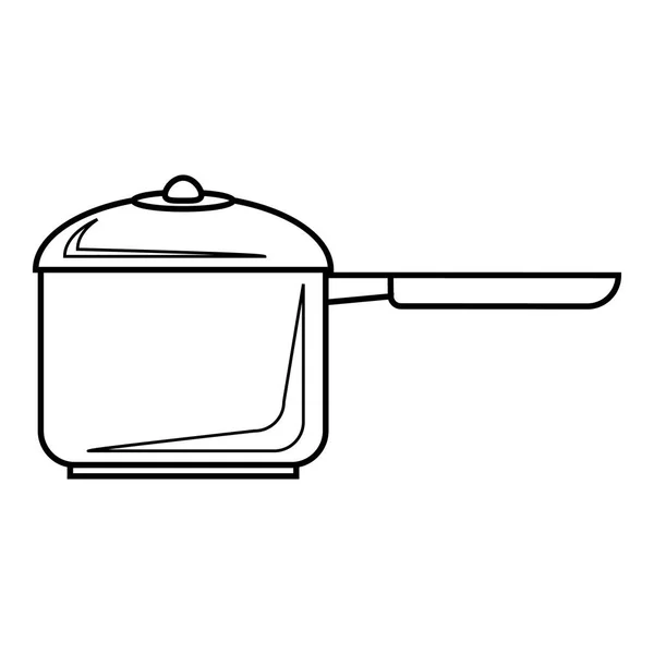 Сковорода с иконкой ручки, стиль контура — стоковый вектор