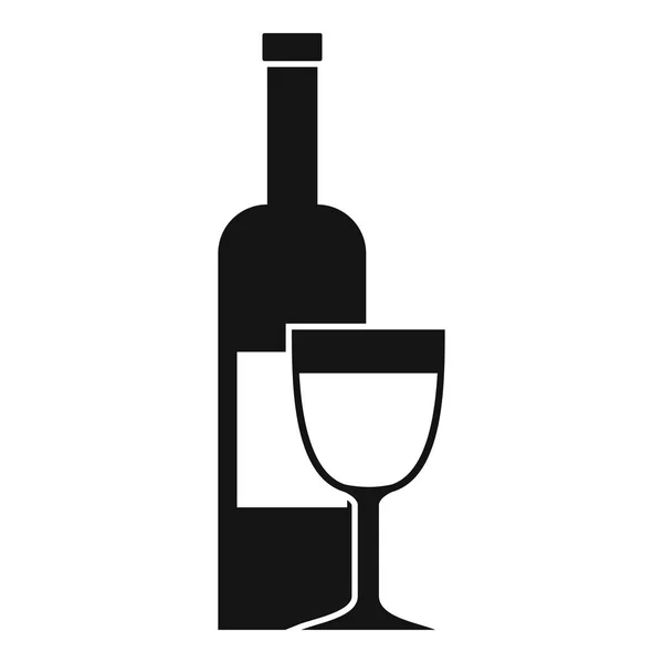 Botella de vino e icono de vidrio, estilo simple — Archivo Imágenes Vectoriales