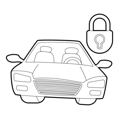 Araba ve asma kilit simgesi, izometrik 3d stili