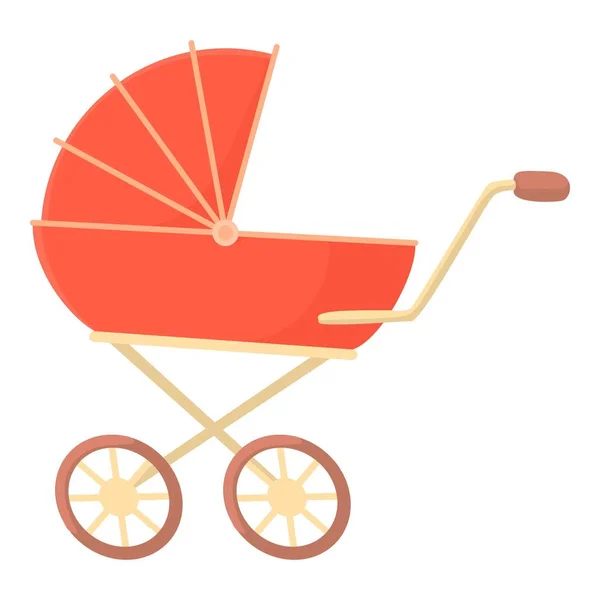Red baby stroller icon, cartoon style — Stock Vector