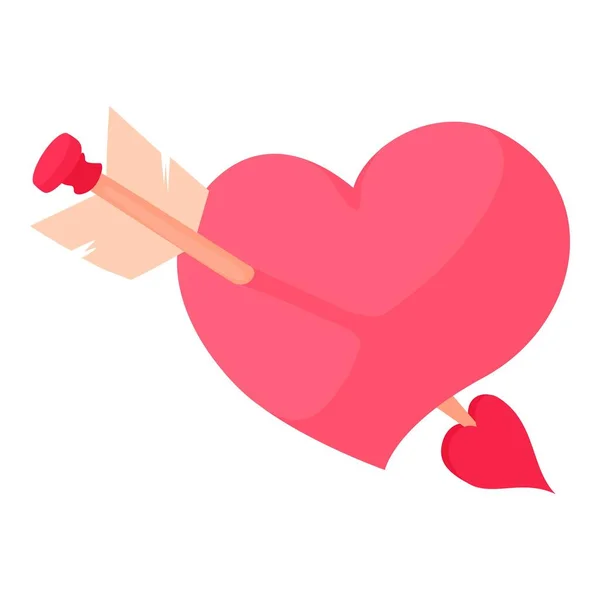 Pink heart with arrow icon, cartoon style — Stock Vector