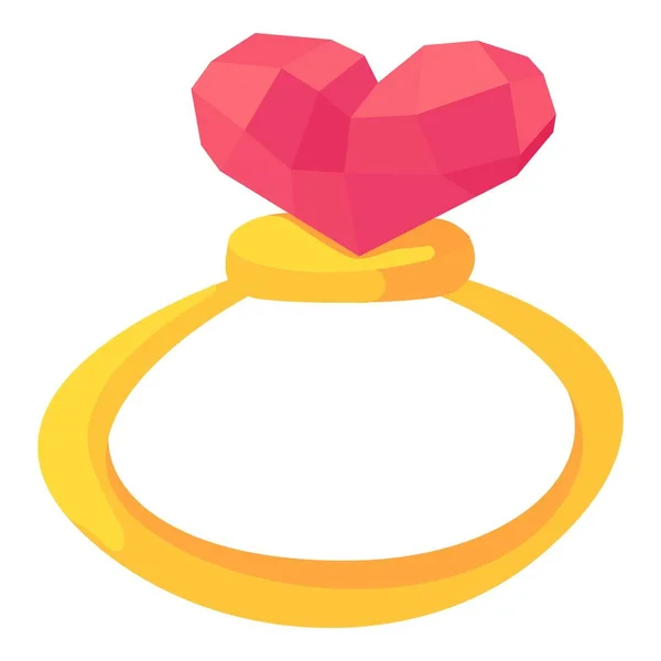 Zlatý prsten s ikonou drahokam růžové srdce — Stockový vektor