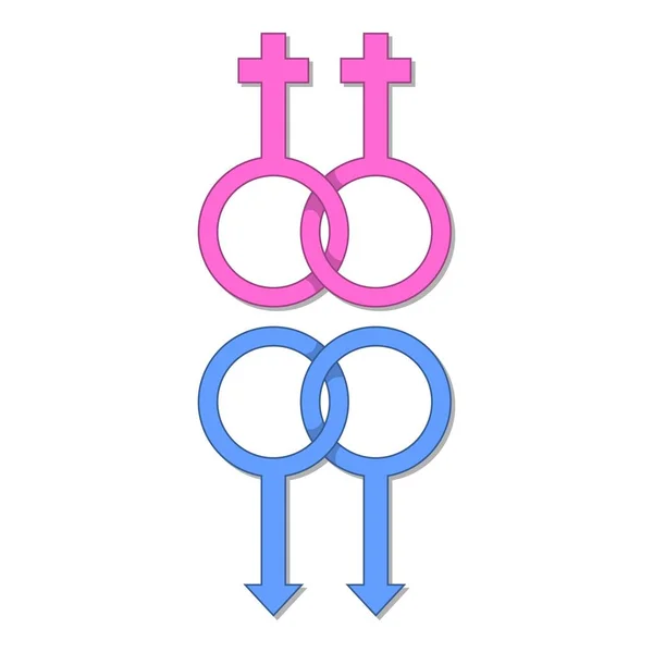 Lesbienne et gay genre signe icône, dessin animé style — Image vectorielle