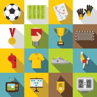 Futbol futbol simgeleri seti, düz stil