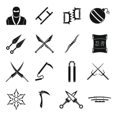 Ninja araçları Icons set, basit tarzı