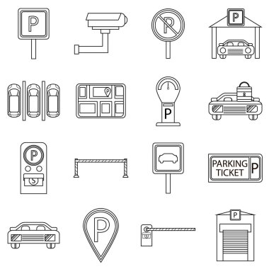 Araba park Icons set, anahat stili