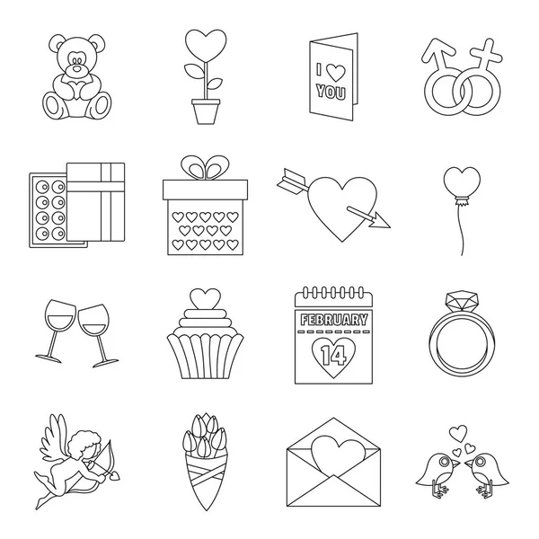 Saint Valentine icons set, outline style — Stock Vector