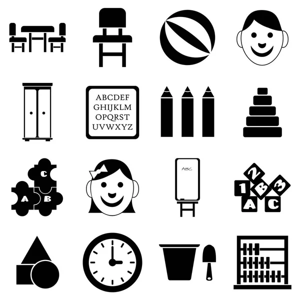 Kleuterschool iconen set, eenvoudige stijl — Stockvector