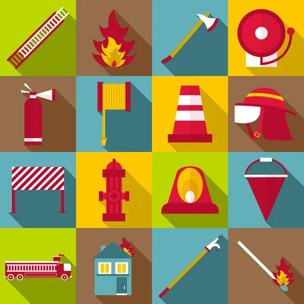 İtfaiyeci öğeleri simgeleri ayarlanmış, düz stil