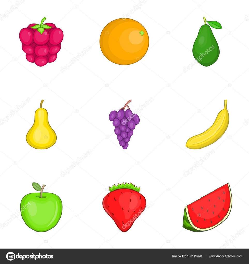 Imágenes Frutas Animadas A Color Conjunto De Iconos De
