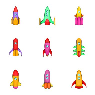 Uzay mekiği Icons set, karikatür tarzı