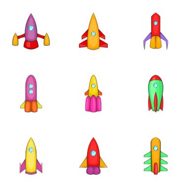 Roket gemisi Icons set, karikatür tarzı