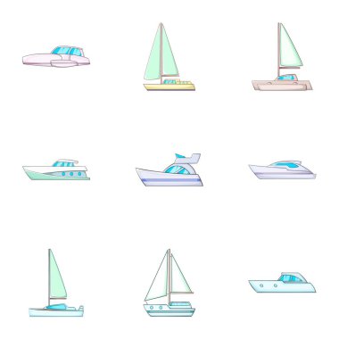 Yelken tekne Icons set, karikatür tarzı