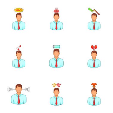 Zihinsel sorunu Icons set, karikatür tarzı