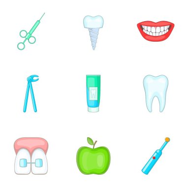 Sağlıklı diş Icons set, karikatür tarzı