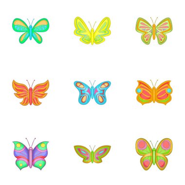 Parlak renkli kelebek simgeler kümesi karikatür tarzı