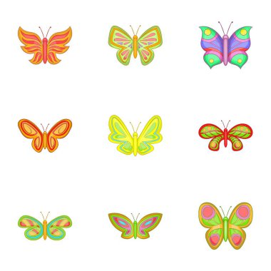 Uçan kelebek Icons set, karikatür tarzı