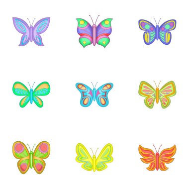 Renkli kelebek Icons set, karikatür tarzı