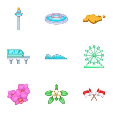 Singapur Icons set, karikatür tarzı