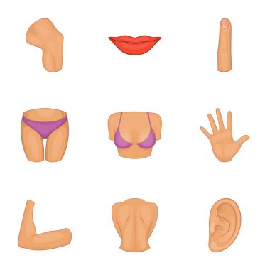 Kadınlar bölümü Icons set, karikatür tarzı vücut