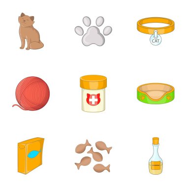 Mutlu kedi Icons set, karikatür tarzı