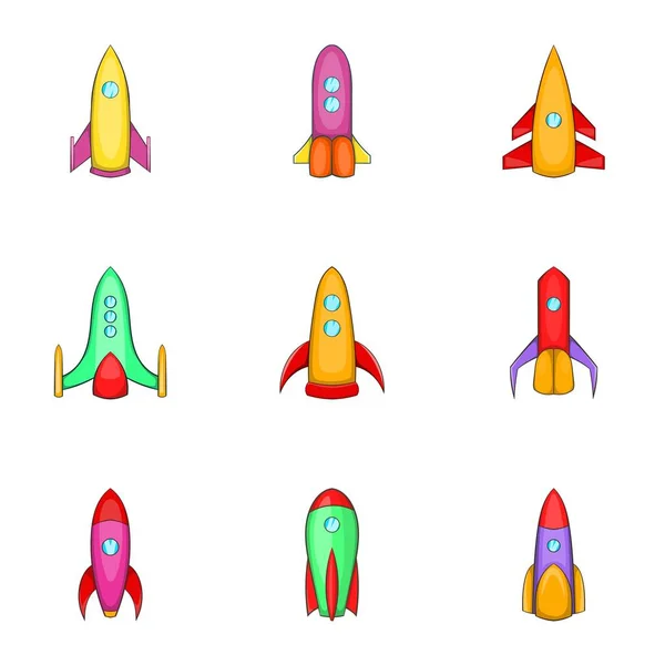 Conjunto de iconos de nave espacial, estilo de dibujos animados — Vector de stock