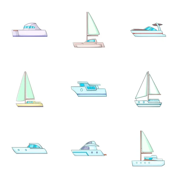 Conjunto de ícones de transporte marítimo, estilo cartoon — Vetor de Stock