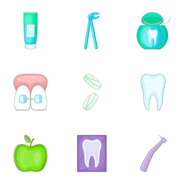 Conjunto de iconos dentales, estilo de dibujos animados — Archivo Imágenes Vectoriales