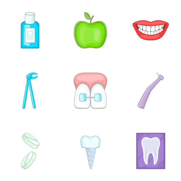 Conjunto de iconos de médico dental, estilo de dibujos animados — Archivo Imágenes Vectoriales