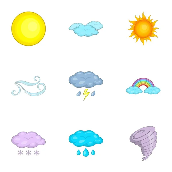 Weather forecast icons set, cartoon style — Stock Vector